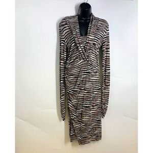 Tommy Bahama Zebra Print Draped Neck Long Sleeve Ruched Midi Dress Women's SZ S